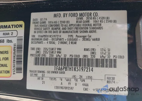 2019 Ford Mustang Ecoboost from USA, damaged, VIN 1FA6P8TH1K5197214